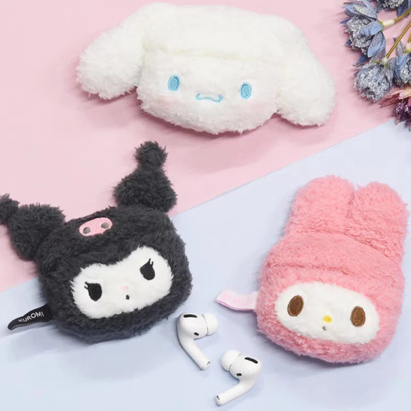 Kawaii Cute Sanrio Kuromi Cinnamoroll My Melody Earphone Storage Bag Cartoon Plush Protective Case Suitable For Airpods Pro 1 2