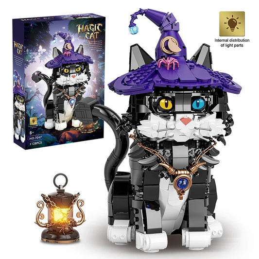 Creative 1128PCS MOC Magic Cat Building Block School Of Wizardry Pet Cartoon Animal Assemble Bricks Toys Gift For Kid Girl Adult