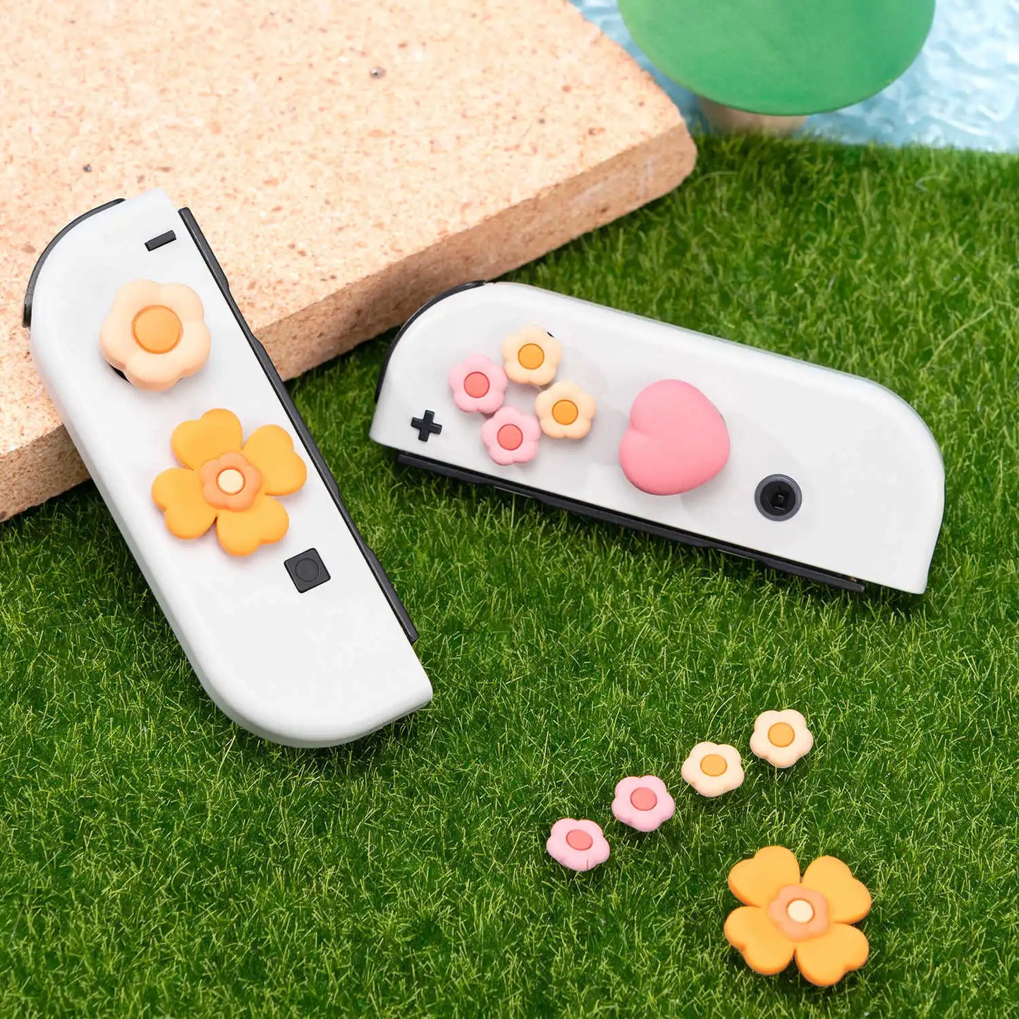 Flower Heart Silicone Soft D-pad Cross Button ABXY Key Sticker Skin Case For Switch Oled NS Joy-con Thumb Stick Grip Cap Cover