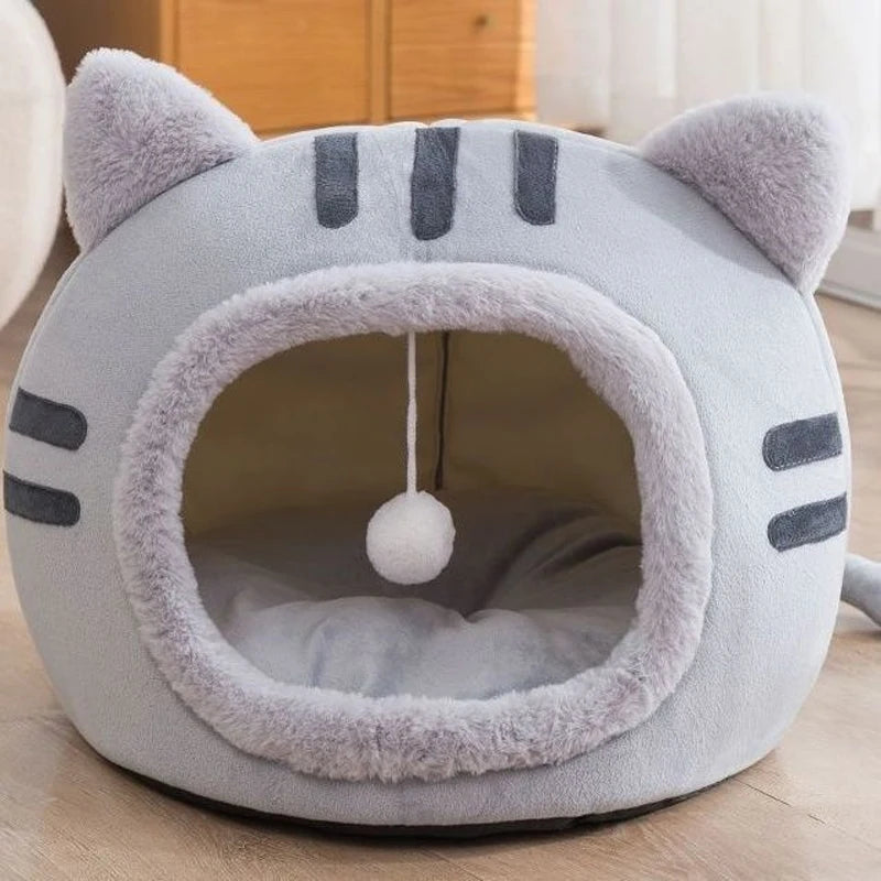 Pet Autumn and Winter New Cat Modelling Kennel Winter Pet Kennel Kitten House Non-slip Foldable Plush Cats Cave Bed Pet Supplies