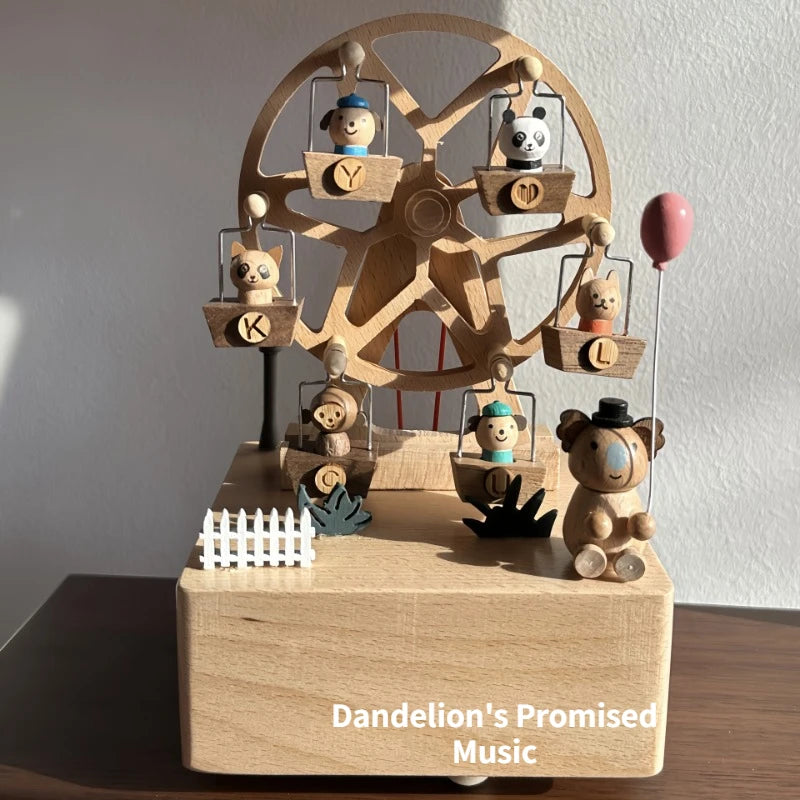 Eight Music Box Happiness Ferris Wheel Wooden Music Boxes Rotating Clockwork Kid Toy Gift Carousel Birthday Gift