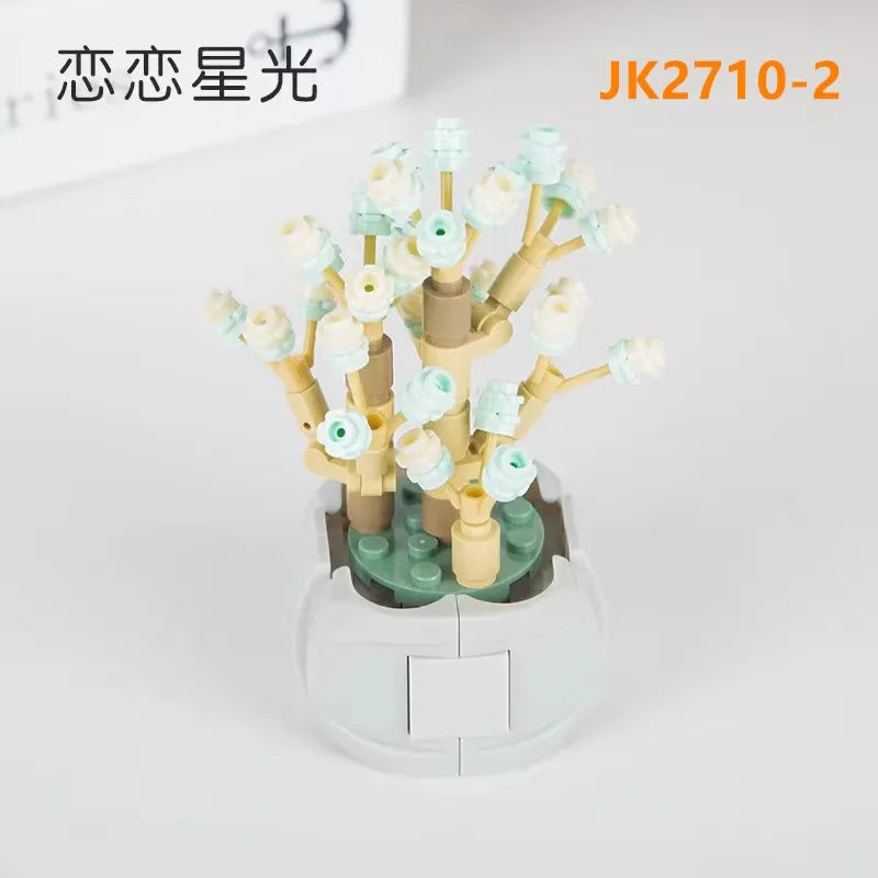 JAKI Blocks Teens Building Toys Bricks Girls Flowers Potted Plant Puzzle Home Decor Artificial Flowers Women Gift JK2710