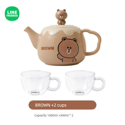 Line Friends Brown Bear Christmas Gift Teapot Ceramic Large Capacity Kettle Water Cup Kung Fu Tea Set Suit