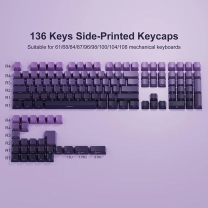 136 Key Side Print Gradient Red Cherry Profile PBT keycaps Double Shot Shine Through Backlit Key Caps For MX Mechanical Keyboard