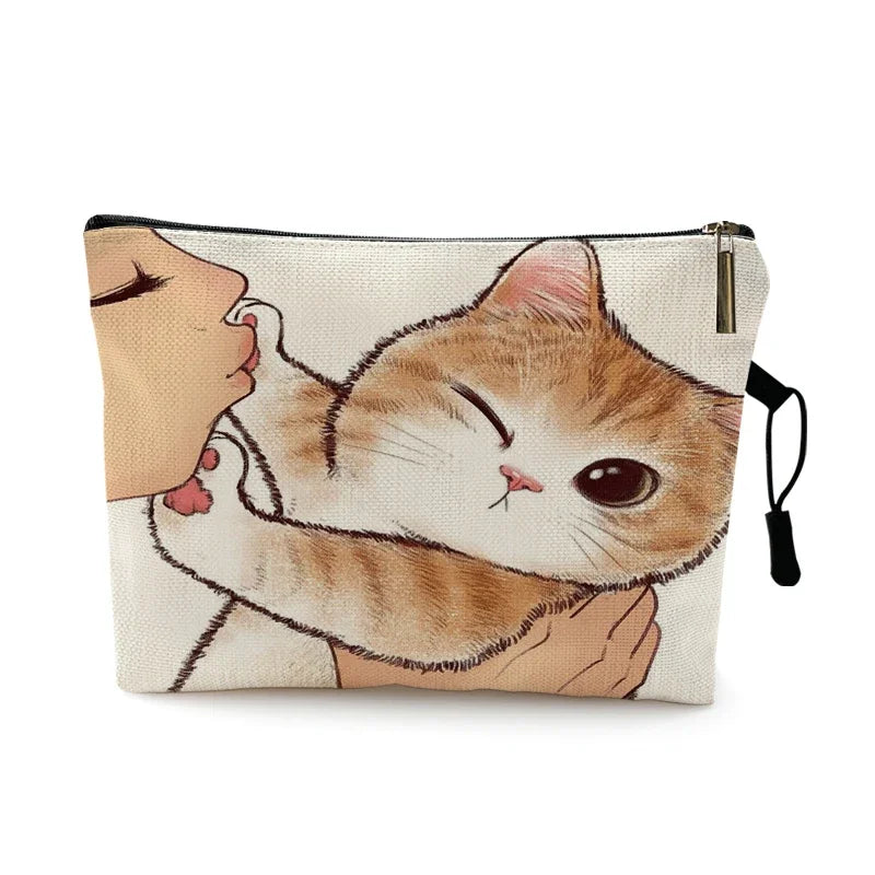 Mvensh Cute Kissing Cat Makeup Bag With Printing Pattern Cute Organizer Bag Pouchs For Travel Bags Pouch Women's Cosmetic Bag