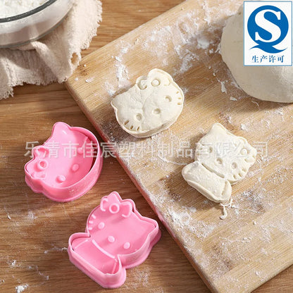 2 Pcs/set Baking Kit 3D 3D Hellos Kittys Plastic Cookie Embossed-mold Pressing Cake Mold Cartoon Fondant Cookie Mold Kid's Toy