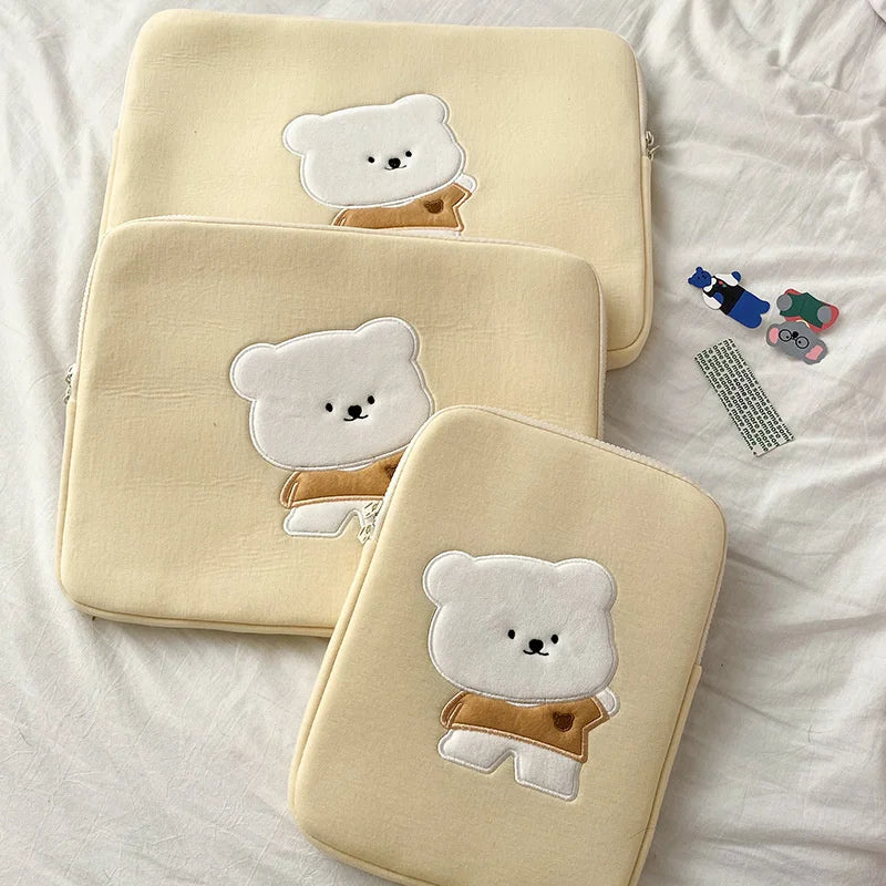 Cartoon Cute Bear Leather Laptop Bag Sleeve for Macbook Air 11 13 Inch Pro 14 15.6 M1 M2 Mac Book IPad Case Cover Accessories