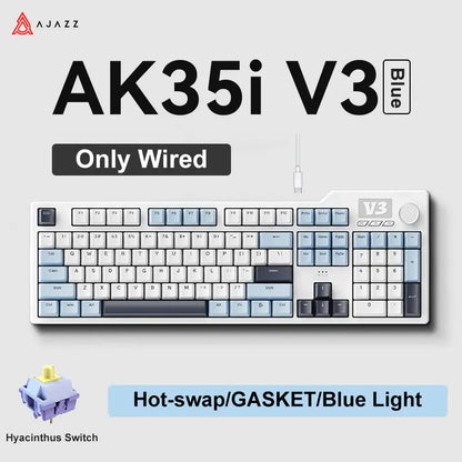 Ajazz AK35I V3 Tri-mode Wired Bluetooth Wireless Gaming Keyboard Gasket Structure Full Key Hot Swap 104 Keys Customized Keyboard