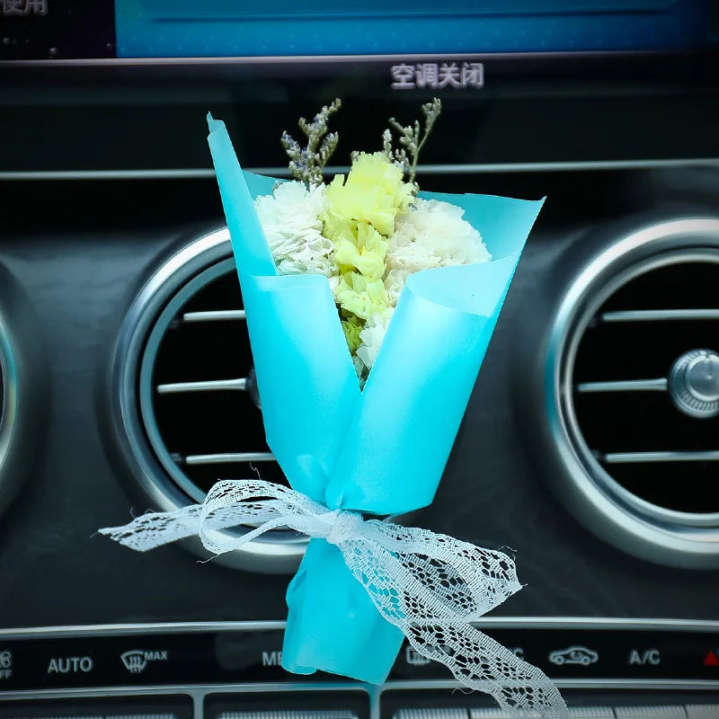 Mini Rose Bouquet Car Air Vent Clip Creative Flowers Mini Bouquet Car Perfume Air Freshener Ornament Car Accessories Interior