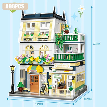 Creative Street View Wedding Salon Manor Garden House Coffee Shop Model Building Blocks City Architecture Mini Bricks Toys Gifts