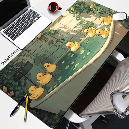 Duck Butts in Pond Desk Mat Aesthetic Cute Duck Lofi Mouse Pad Kawaii Green Deskmat Adorable Chibi Blue Gamer Girl Desk Mat XXL