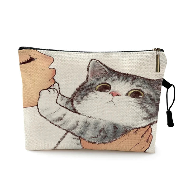 Mvensh Cute Kissing Cat Makeup Bag With Printing Pattern Cute Organizer Bag Pouchs For Travel Bags Pouch Women's Cosmetic Bag