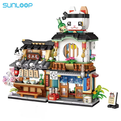 Loz Taiyaki Street View Shop Miniature Building Blocks Panda Bricks Toy Assembly Flower Workshop Folding House Collection Model