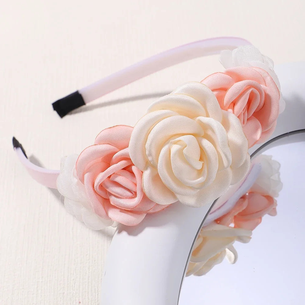 Handmade Head Flower Girls Headbands Baby Hairband Pearl Feather Wedding Princess Kids Dance Party Headwear Newborn Accessories