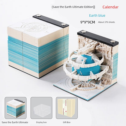 2025 Snake Year Save the Earth Calendar 3D Three-Dimensional Paper Carving Note Creative Model Hand Tear Desktop Decoration Desk Calendar