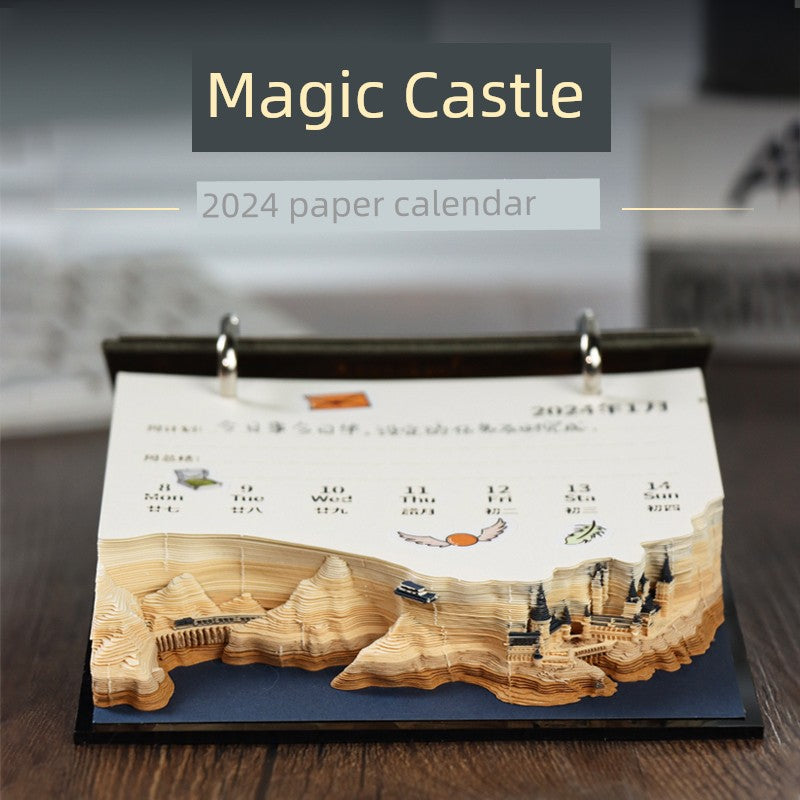 2025 Snake Year Palace Museum Fish Yue Longmen Paper Carving 3D Three-Dimensional Calendar National Trendy Style Creative Hand Tearing Desk Calendar New Year Gift