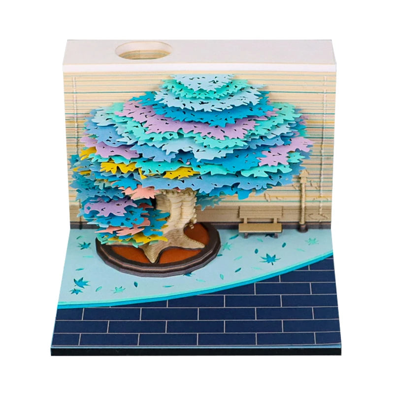 3D Memo Pads Paper Art Notepad Calendar 2025 Four Seasons Tree With Light Decoration Paper Notepad Note Cube With Pen Hole Gift