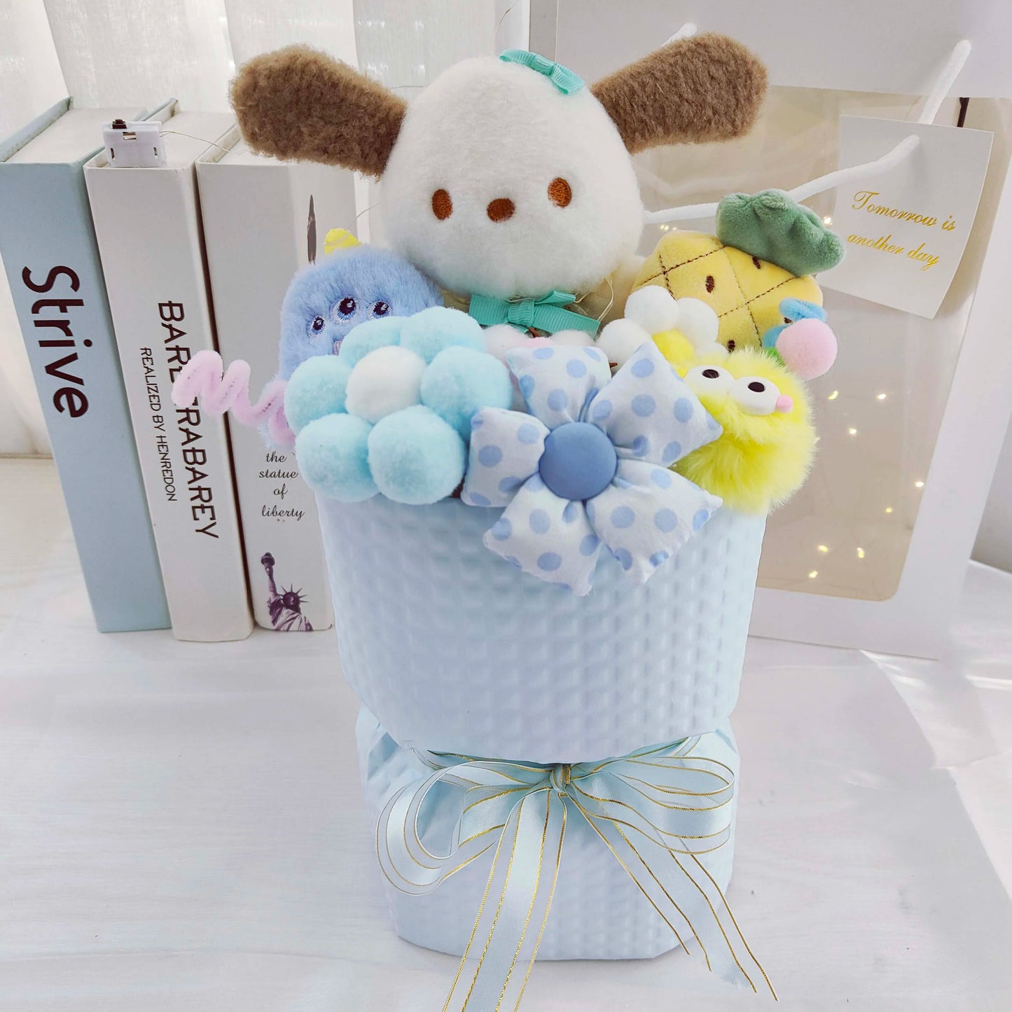 Cartoon My Melody Kuromi Cinnamoroll Kt Cat Plush Doll Holding Flower Bouquet Valentine's Day Christmas Graduation Birthday Gift