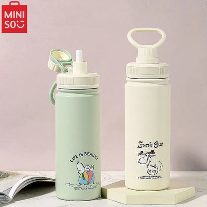 MINISO Snoopy Children Insulated Cup 316 Stainless Steel Large Capacity Student Water Bottle Portable Straw Dual Use Cup