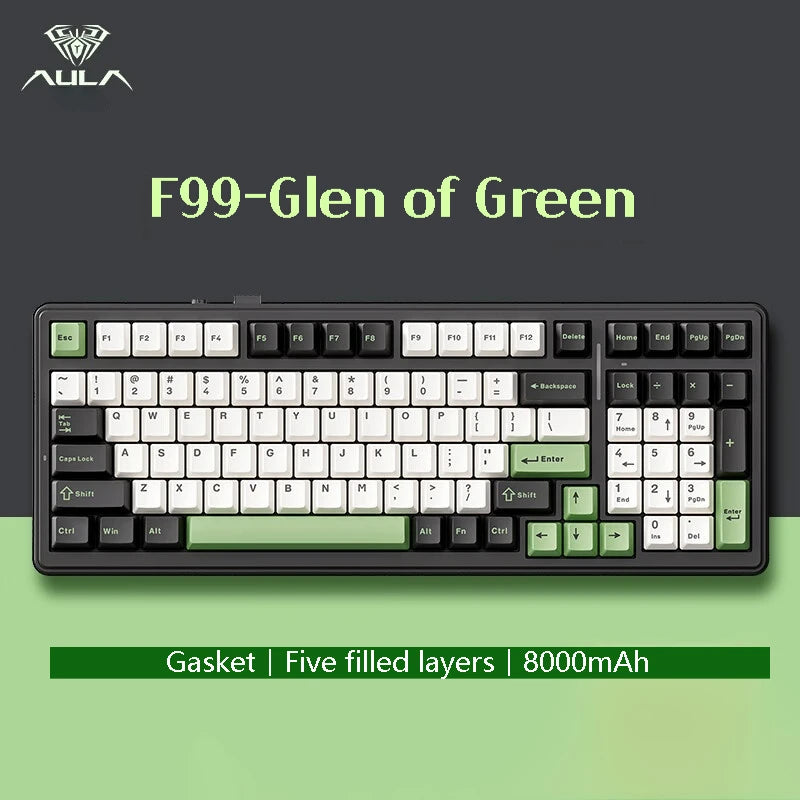 AULA F99 Wireless Mechanical Keyboard Hot Swappable 2.4g BT Three Mode Wireless Gasket RGB Side Engraved Keycaps PC Gaming