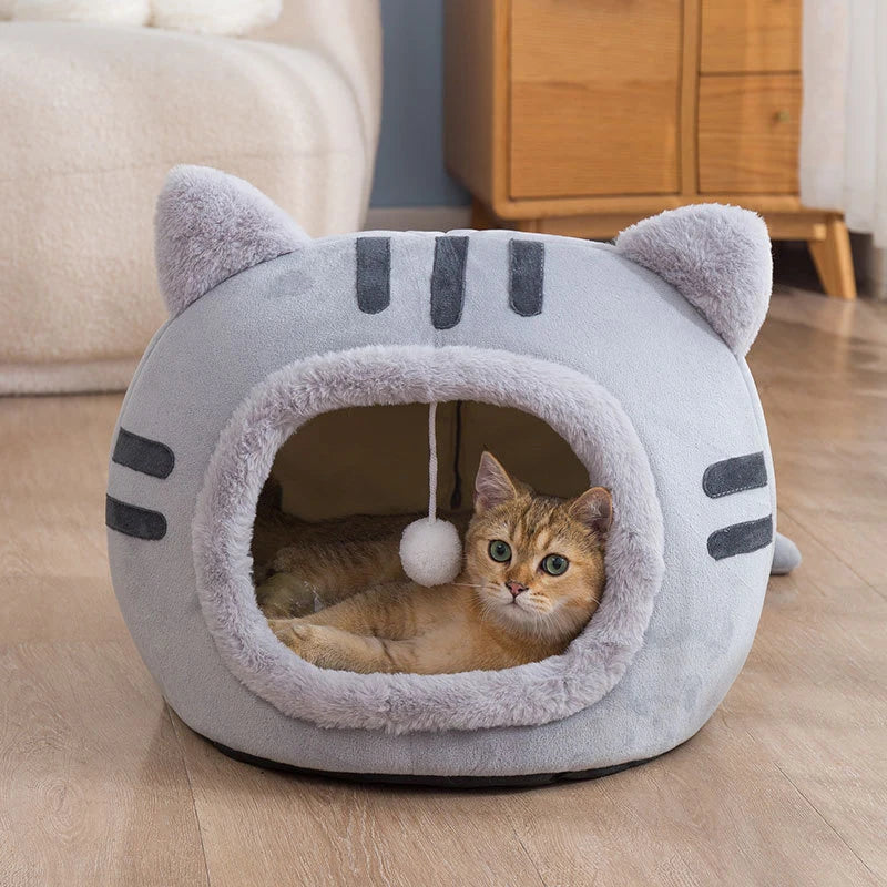 Pet Autumn and Winter New Cat Modelling Kennel Winter Pet Kennel Kitten House Non-slip Foldable Plush Cats Cave Bed Pet Supplies