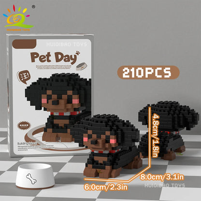 HUIQIBAO MINI Working Cat Pet Dog Micro Model Building Block Set Kids City Cartoon Animal Diamond Bricks Educational Toys Adult