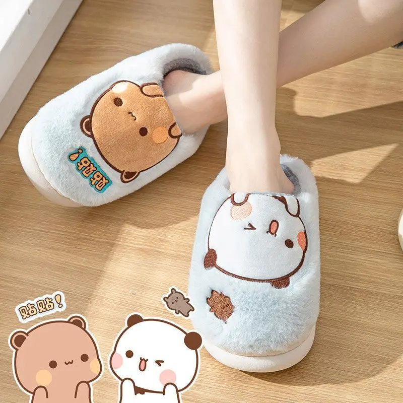 Anime Bubu Dudu Bear Plush Slipper Cartoon Couple Slippers Winter Leisure Home Outdoor Anti Slip Thick Bottom Cotton Shoes Warm