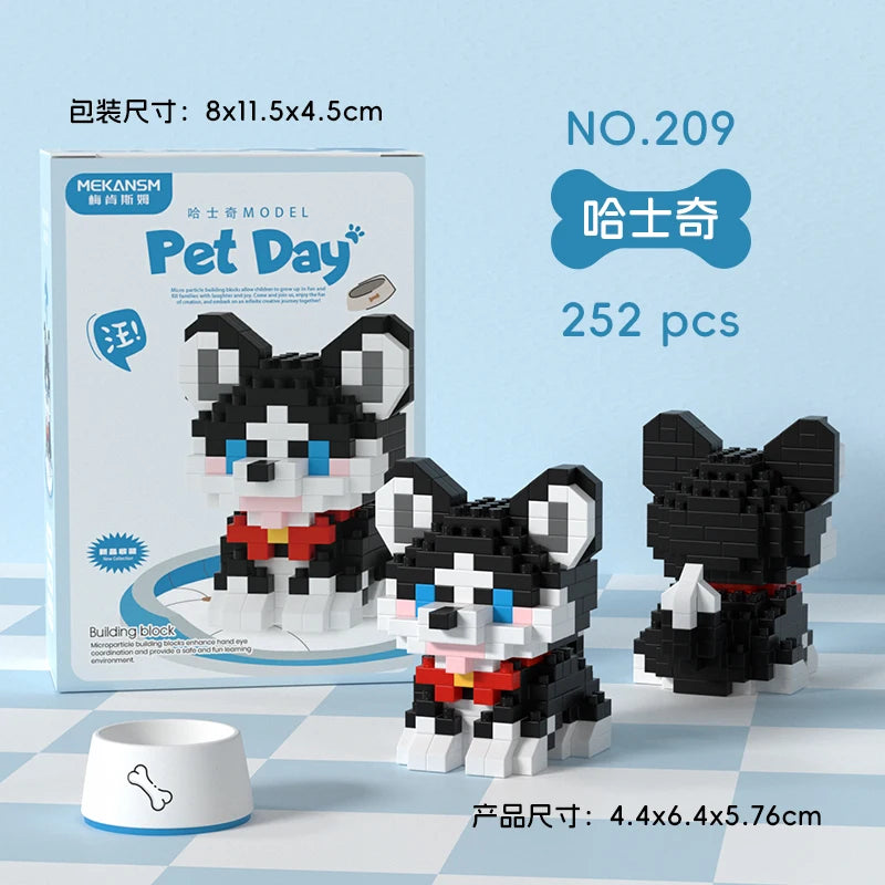 HUIQIBAO MINI Cute Pet Dog Cat Micro Building Block Model Set Kids City Cartoon Animal Diamond Bricks Educational Toys for Adult