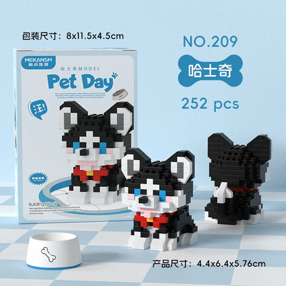 HUIQIBAO MINI Cute Pet Dog Cat Micro Building Block Model Set Kids City Cartoon Animal Diamond Bricks Educational Toys for Adult