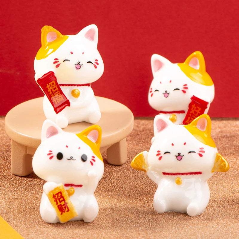 1/6Pcs Lucky Cat Micro Landscape Decoration Mini Figurines Cartoon Cats Potted Landscaping Ornaments Creative Mascot Car Decor