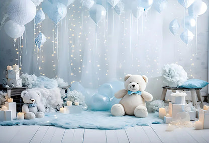 Mehofond Christmas Toy Bear Backdrop Photography Newborn Birthday Portrait Star Balloon Flowers Xmas Gift Decor Photo Background