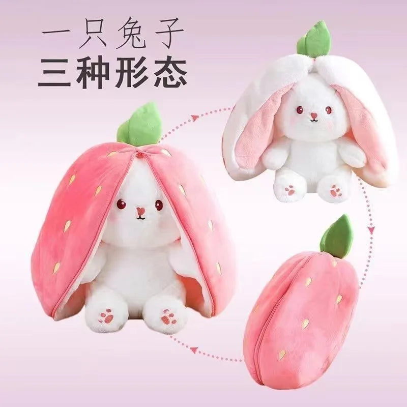 Kawaii Fruit Transfigured Bunny Plush Toy Cute Carrot Strawberry Turn Into Rabbit Plush Cosplay Toy Kids Birthday Christmas Gift