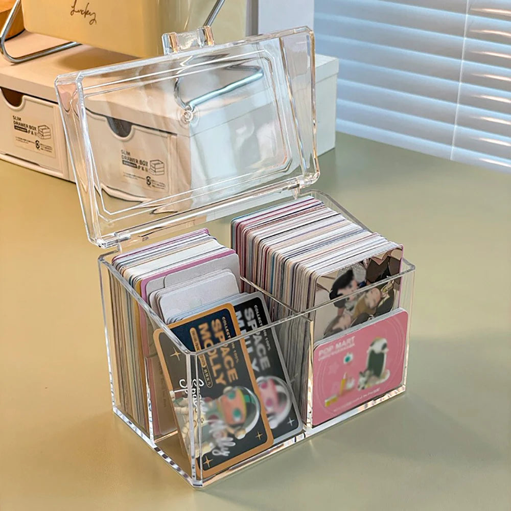 Multifunctional Acrylic Card Storage Box 12x10.5cm Display Card Case Holds 400 Postcards With 2 Compartments For Postcard/Photos