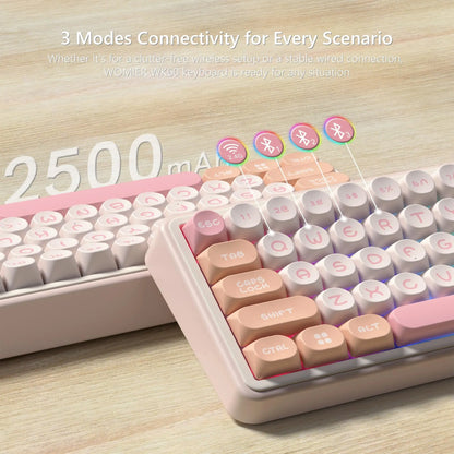 Womier WK60 Creamy Pink 3-Mode Mechanical Keyboard Gasket Mount RGB Wireless Gaming Keyboard Hot Swap Gamer Keyboard for Win Mac