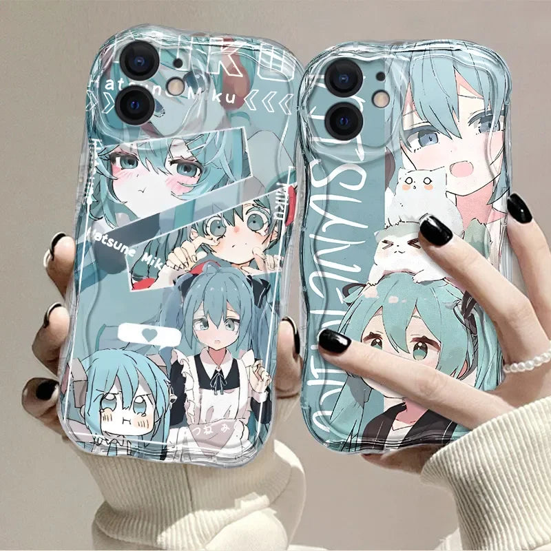 HOT Japanese Anime Lovely Hatsune Miku Cat For iPhone Case 16 15 14 13 12 11 Pro XR XS Max 7 8 Plus Phone Shockproof Y2K Cover