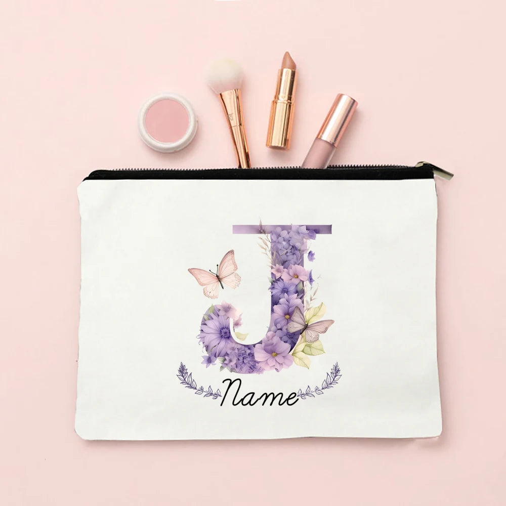 Personalized Initial with Name Makeup Bag for Women A-Z Cosmetic  Bags Girls Travel Toiletry Pouch Wedding Birthday Gift for Her