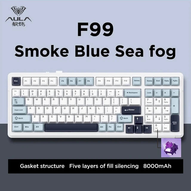 Aula F99 Gaming Mechanical Keyboard Three Mode 2.4g Wireless Bluetooth Wired Hot Swap PBT Gasket RGB For Games Typing 99 Keys