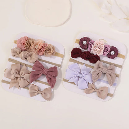 Sweet Elastic Headbands for Baby Girl New Bowknot Knit Nylon Headbands 5Pcs/set Pretty Flower Hairbands Decoration Headwear