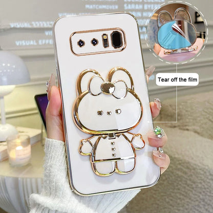 For Samsung Galaxy Note 8 Phone Case Soft Silicone Plating Cartoon Rabbit Fold Stand Makeup Mirror Bracket Cover