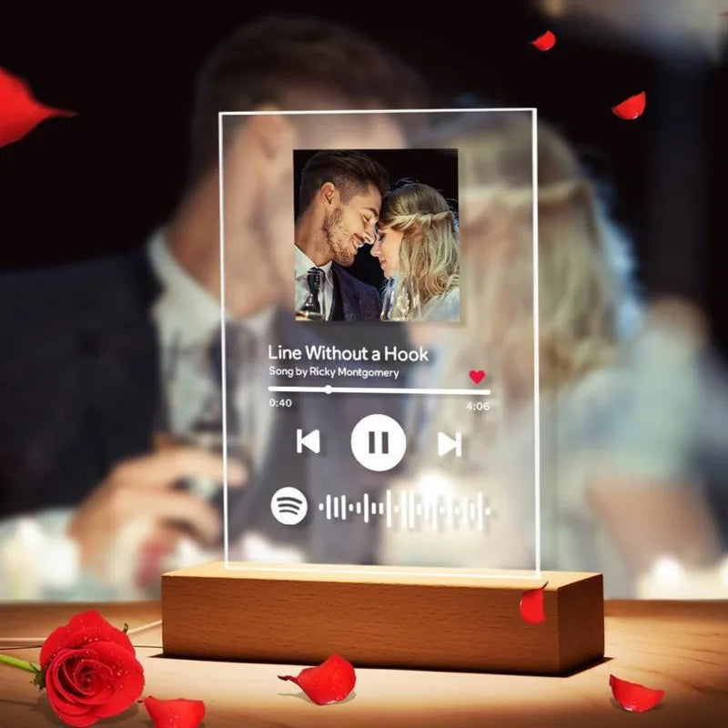 Personalized Spotify Music Acrylic Board With Light Base Custom Personal Photo Song Singer Name Night Lamp Girls Valentine Gift