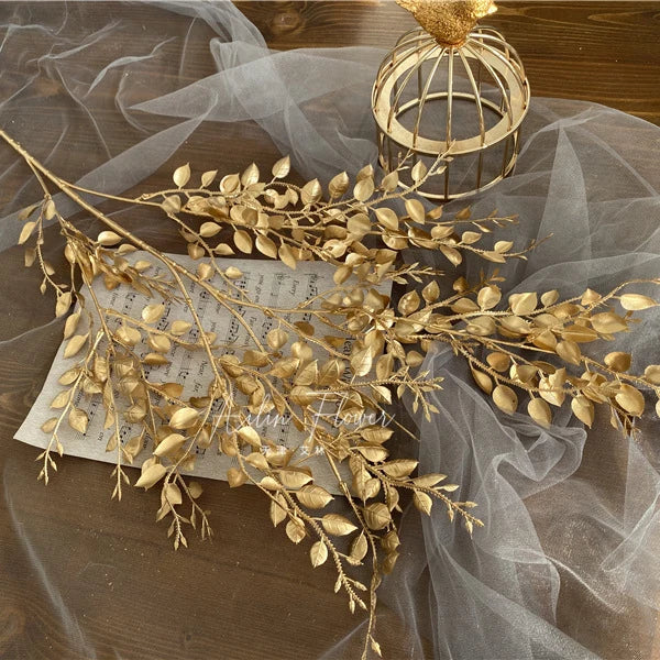 Gold Series Artificial Plants Leaf Wedding Supplies Flower Arrangement Materials Fake Floral Bouquet Christmas Home Decor Props