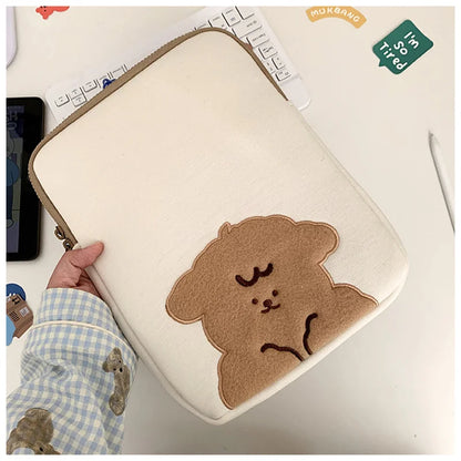 Cartoon Cute Bear Leather Laptop Bag Sleeve for Macbook Air 11 13 Inch Pro 14 15.6 M1 M2 Mac Book IPad Case Cover Accessories