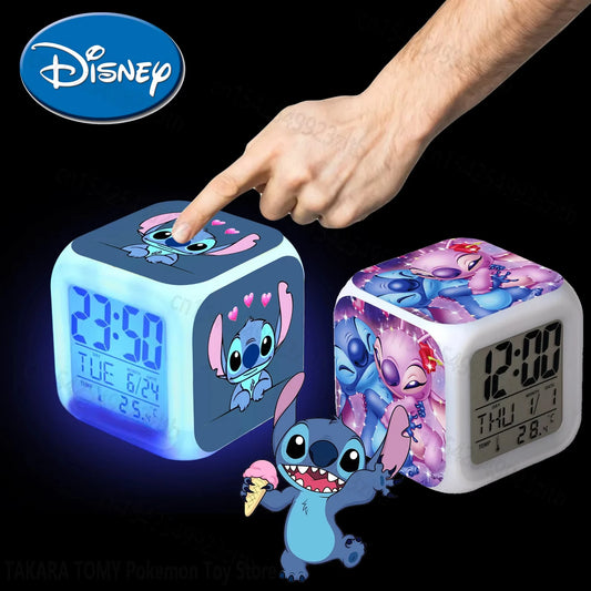 Stitch Alarm Clocks Night Light Color Change 7 Led Anime Lilo&stitchs Stich Desk Home Decor Kids Cartoon Birthday Christmas Gift