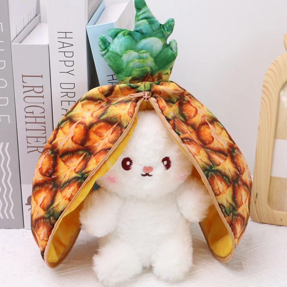 2024 New Bunny Plush Toy Cute Fruit Rabbit Stuffed Animals Transform Cuddly Bunny Plushie Doll for Kids Birthday Gift