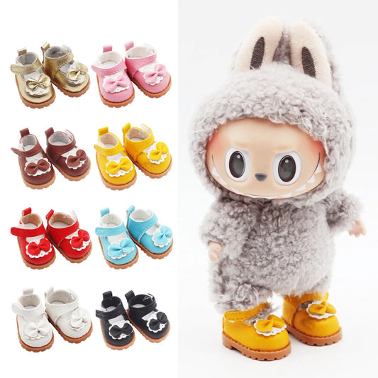 Doll Leather Shoes Labubu Bow Shoes for 17cm Labubu 10cm EXO /Cotton Doll Finger Shoes