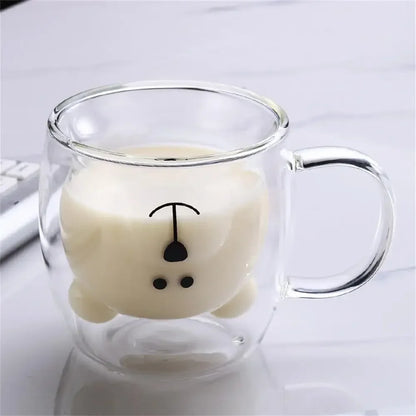 New 3D Bear Creative Transparent Heat-resistant Double Glass Cup Coffee Mug Milk Juice Teacup with Handle Christmas Kids Gift