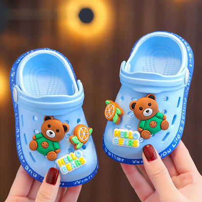 Breathable Cute Kids Summer Slipper Soft Sole Non-Slip Indoor Beach Sandals with Cartoon Bunny Dogs Holes for Boy Girl Children