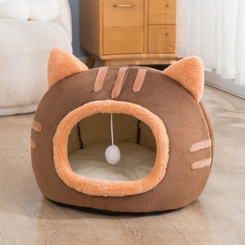 Pet Autumn and Winter New Cat Modelling Kennel Winter Pet Kennel Kitten House Non-slip Foldable Plush Cats Cave Bed Pet Supplies