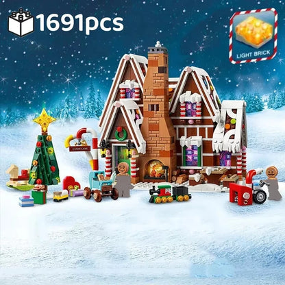 Santa Claus Gingerbread House Landscape Light Building Blocks Brick Winter Village Kit Assembly Toys Christmas Gifts