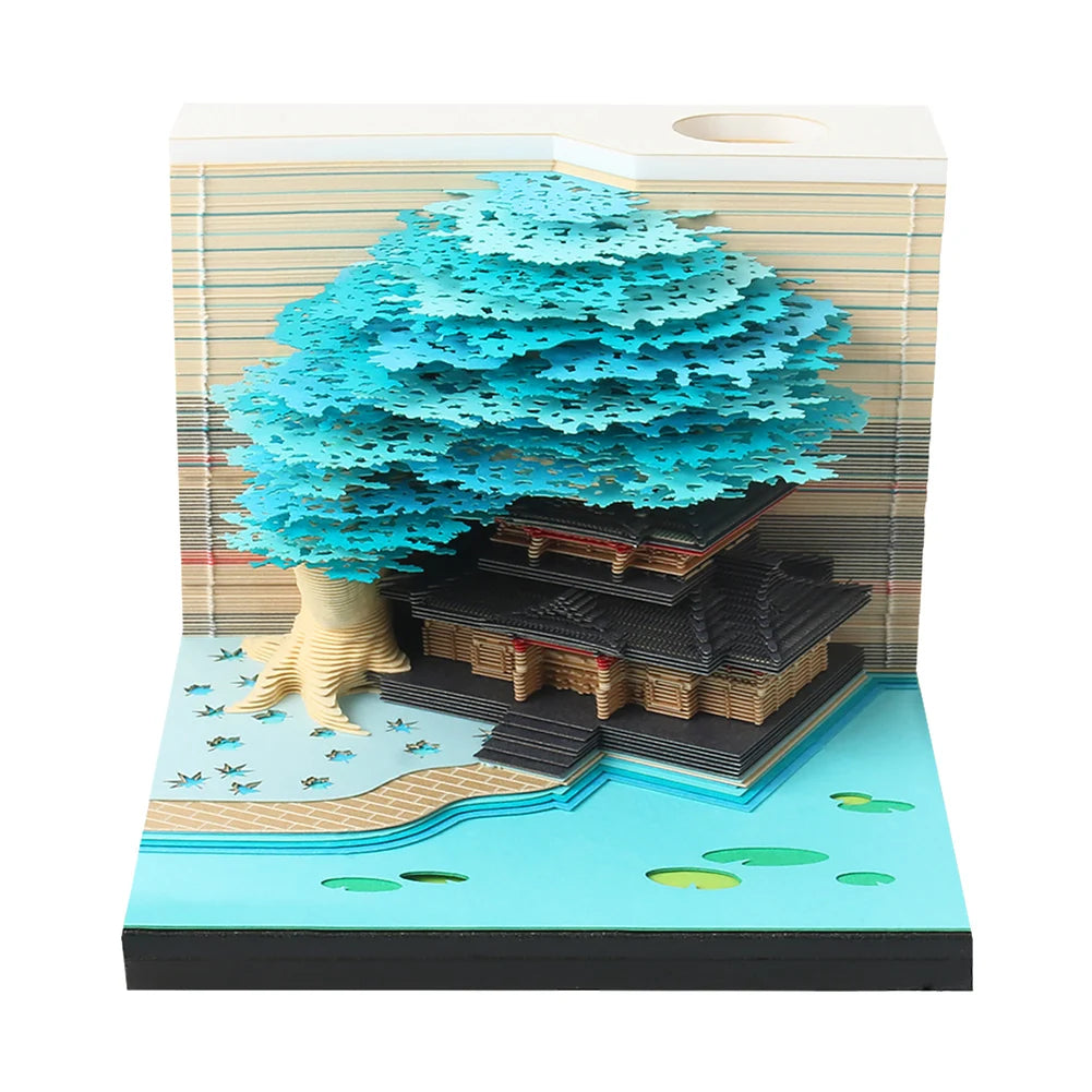 3D Desk Calendar 2025 Time Piece Calendar with LED Light Paper Carving Calendar Memo Pad Calendar for House Sculpture Present